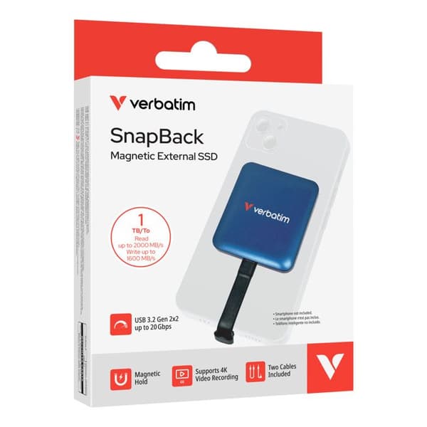 Verbatim SnapBack Extern SSD 1TB USB-C 3.2 Gen 2x2 2000MB/s Blå