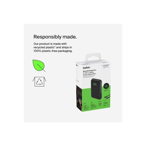 Extern Batteri - Belkin - BoostCharge 20K - 3 USB-C och USB-A portar - Power Delivery 65W - Digital Skärm Svart