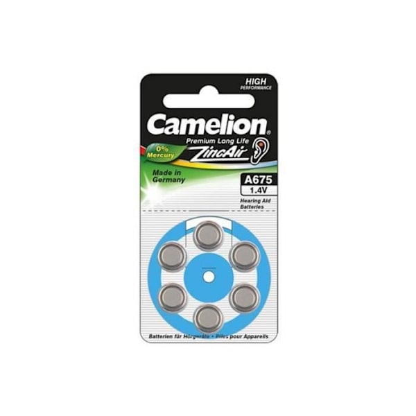 6 Camelion Zinc-Air A675 0% Mercury/Hg hörapparatbatterier - Blå