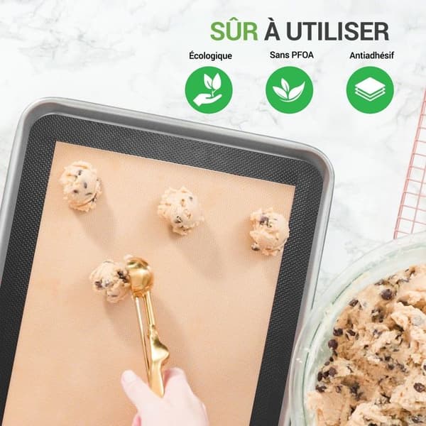 Siliconbakmatta - NUTRICHEF - 42 x 29 cm - 2-pack - Non-stick - Tål 249°C Svart