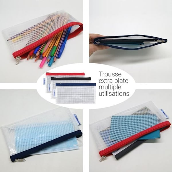 Plastpåsar - WAYTEX - Set om 3 - 22 x 11 cm - PVC-fri - Färgad dragkedja 1 svart, 1 röd, 1 blå