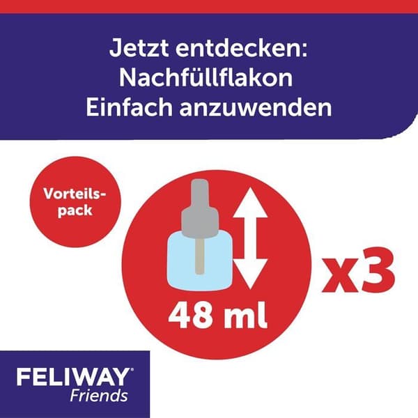 FELIWAY D89440L - 3-pack påfyllningar - 144 ML - 90 dagars harmoni - För katter