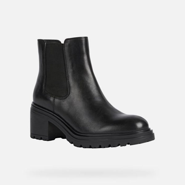 Geox D DAMIANA slip-on ankelboots för dam i svart läder - 6,5 cm klack SVART 40