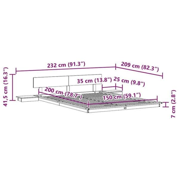 vidaXL Sängram Vit 150 x 200 cm trä 872396