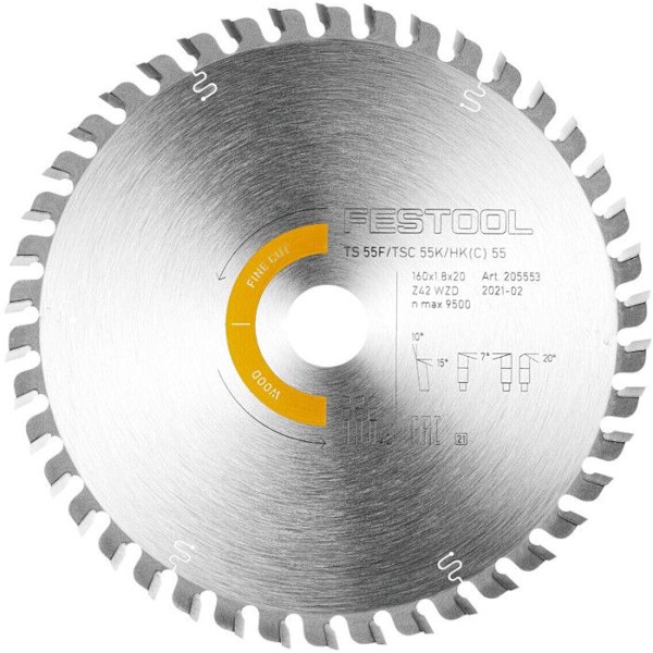 Cirkelsågblad - FESTOOL - Trä Fin Snitt - 160x20x1,8mm - 42 tänder - Sprickfri klippning