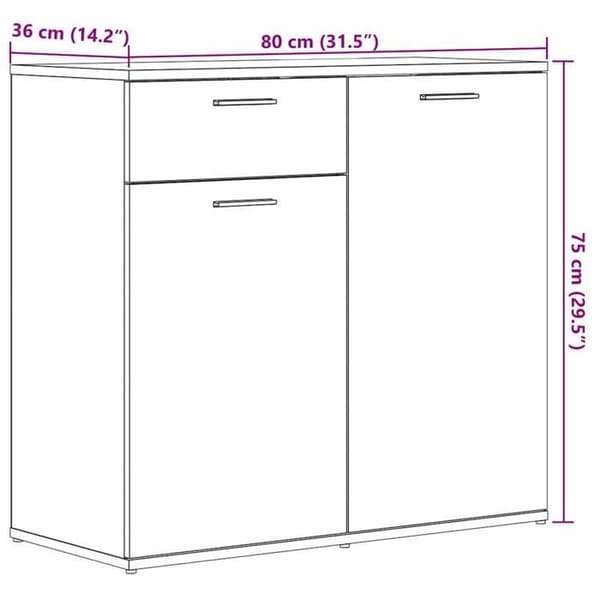 vidaXL Buffé gammalt trä 80x36x75 cm ingenjörsträ 856006