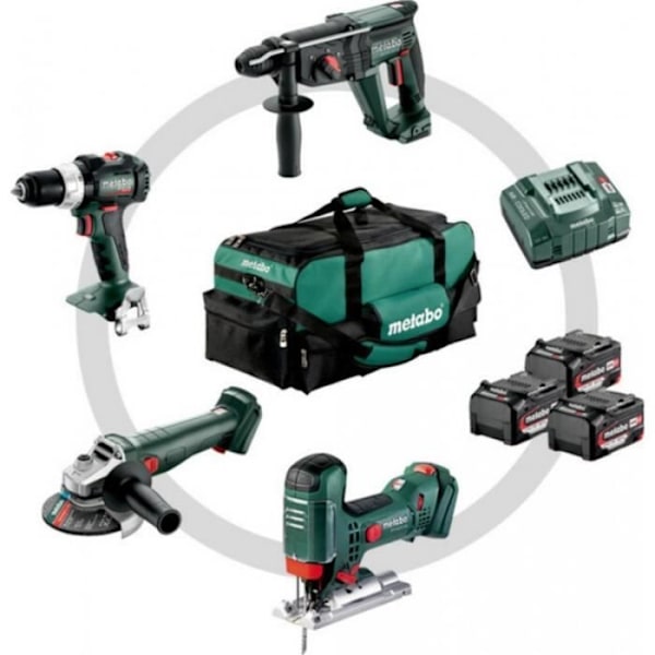 Metabo Cordless Combo Tool Kit för bygghandel 4.3SB 18 LT BL + B 18 L 9-125 Quick + KH 18 LTX 24 + STA 18 LTX