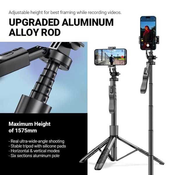 Selfiestativ - Crong - SelfieGo Ultra - Aluminium - Bluetooth-fjärrkontroll - 1575 mm
