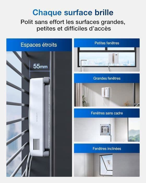 ECOVACS WINBOT Mini Fönsterputsrobot, Dubbel Munstycke med ultraljudssprutning, 9-stegs skyddssystem beige