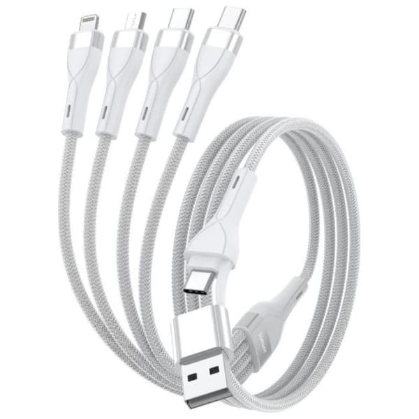 USB-kabel - 4SMARTS - 4 i 1 - USB-C/USB-A - 1,2 m - Laddning 3A Vit