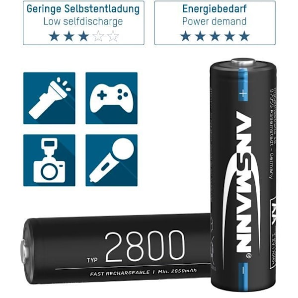 ANSMANN uppladdningsbart batteri AA 2800mAh NiMH - hög kapacitet, för höga strömbehov t.ex. fotoblixtar, ficklampa