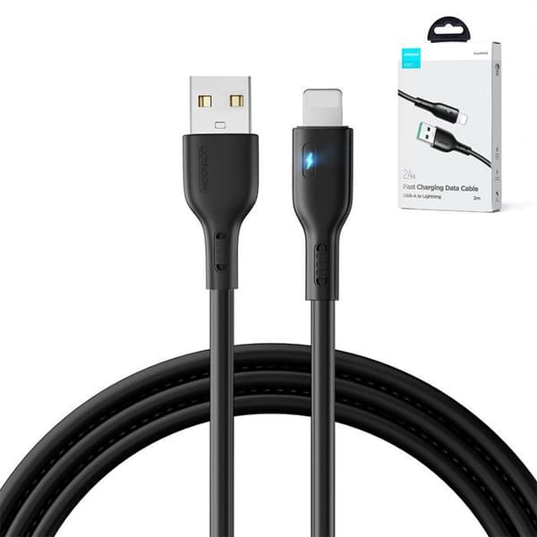 USB-kabel - Lightning - JOYROOM - S-UL012A13 - 2 m - LED-indikator - 2,4 A Svart