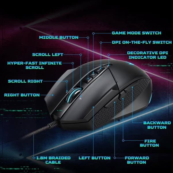 Souris Gaming - ACER - Cestus 335 - Upp till 19000 DPI - 10 programmerbara knappar - 2000 Hz