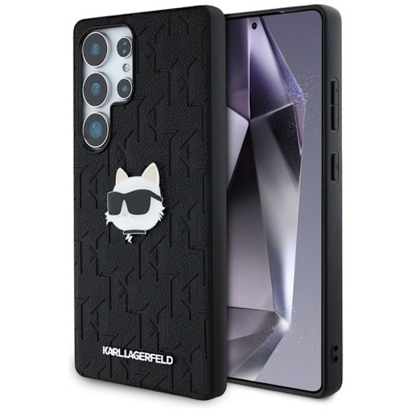 Coque för Samsung Galaxy S25 Ultra (Svart) Karl Lagerfeld Läder Monogram Pin Logotyp Choupette Huvud