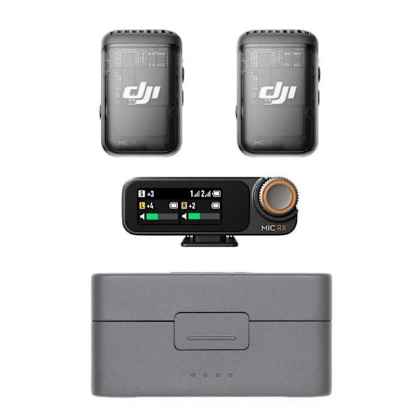 Trådlös mikrofon - DJI - Mic 2 - 2 TX + 1 RX - Bullerdämpning - 18h batteritid Svart