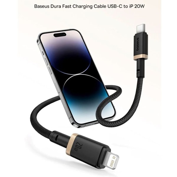 USB-C till Lightning datakabel, 20W, 1m - Baseus Dura (P10377800U01-00) - Guld / Svart