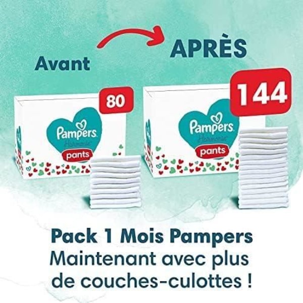 Pampers 144 Babyblöjor Harmonie Byxor Storlek 5 (12-17 kg), 1 månadsförpackning, 100 % Pampers Absorption & Originalingredienser