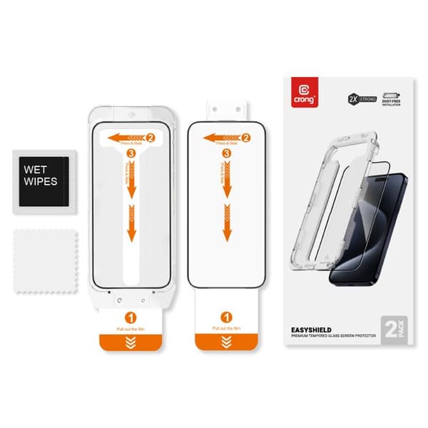 Härdat Glas - CRONG - EasyShield 2 - iPhone 16 / iPhone 15 - 2 bitar - Vit