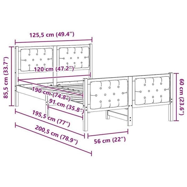 vidaXL Sängram Ljusgrå 120 x 190 cm Massivt trä 878418