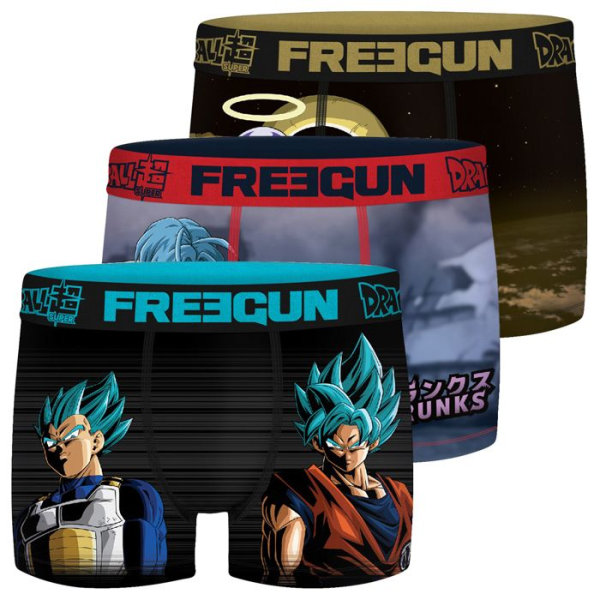 FREEGUN DRAGON BALL SUPER boxershorts för barn, Goku för pojkar, Vegeta boxershorts, bälte (4 cm) - flerfärgad, storlek 6/8 år (paket med 3) Flerfärgad 8-10 år gammal