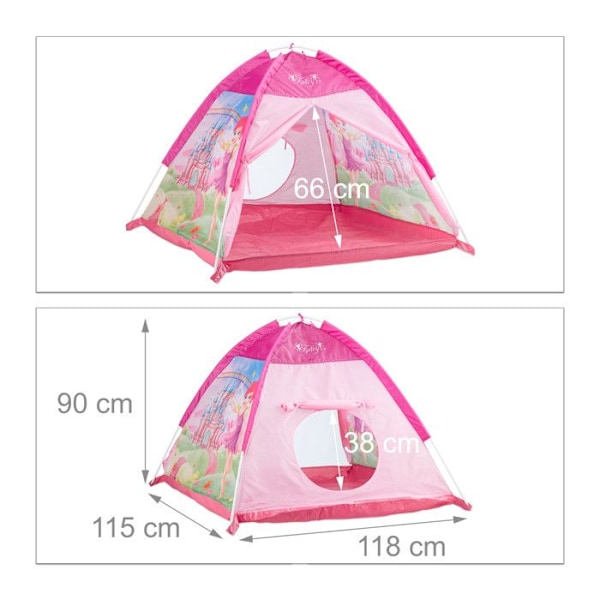 Relaxdays inomhus barntält flicka lektält utomhus Fairy Pink Princess 3 år HxBxD: 90 x 118 x 115 cm, Rosa Rosa