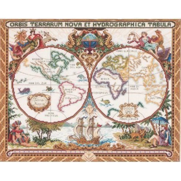 Janlynn Map of Olde World Platinum Collection Counted Cross Stitch Kit-18``X15`` 14 Bars - 015-0223