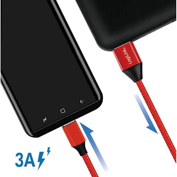 USB 2.0-kabel, USB-A - USB-C hane, 0,3 m, röd