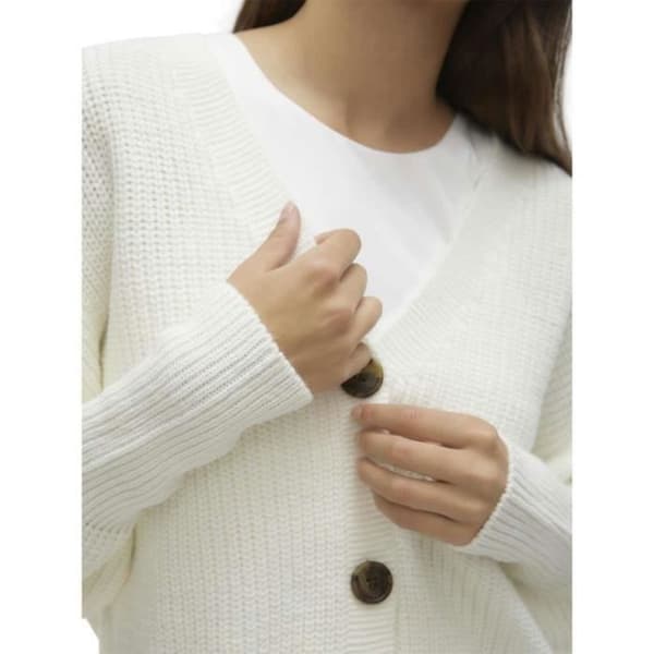 Cardigan - VERO MODA - Stickad - Knappkrage - Ecru - Vit Ecru S