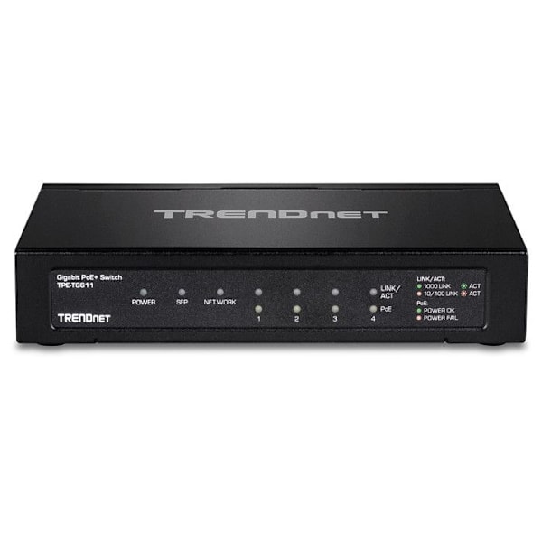 TRENDnet TPE-TG611 TPE-TG611 6-portars Gigabit PoE+ Switch Svart