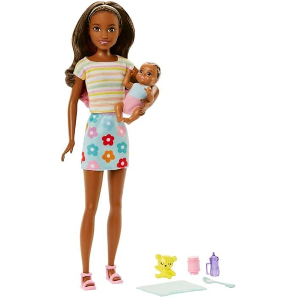 Barbie Skipper Babysitter Brown Dock Set, med babyfigur och 5 tillbehör