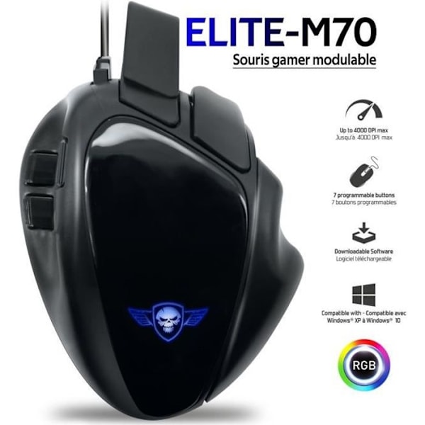 Modulär ergonomisk spelmus ELITE-M70 - 4000 dpi - 3 förlängningar