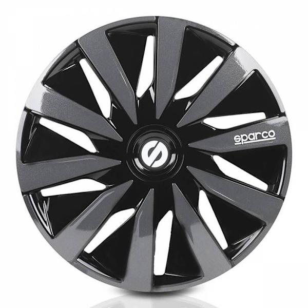 Sparco Lazio 14" svarta och grå navkapslar - Set om 4 - SPARCO licens - Studerad design och kvalitetsfinish svart och grått