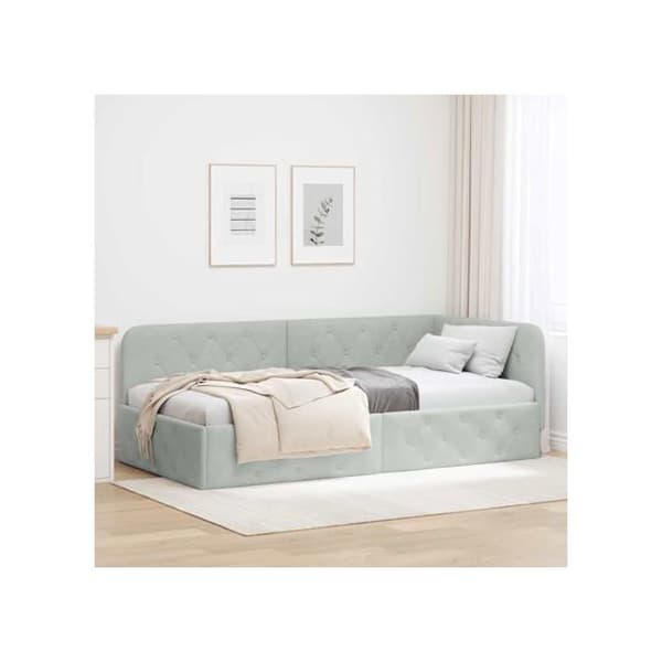 Vinkelsängram i sammet - vidaXL - Ljusgrå - 90x190 cm - L-formad design - Mångsidig soffbed Ljusgrått