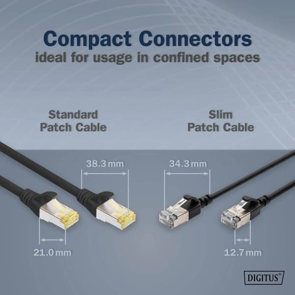 Ethernet-kabel Cat 6A - DIGITUS - 5m - Slim - 10 Gbit/s - PoE+ - Svart