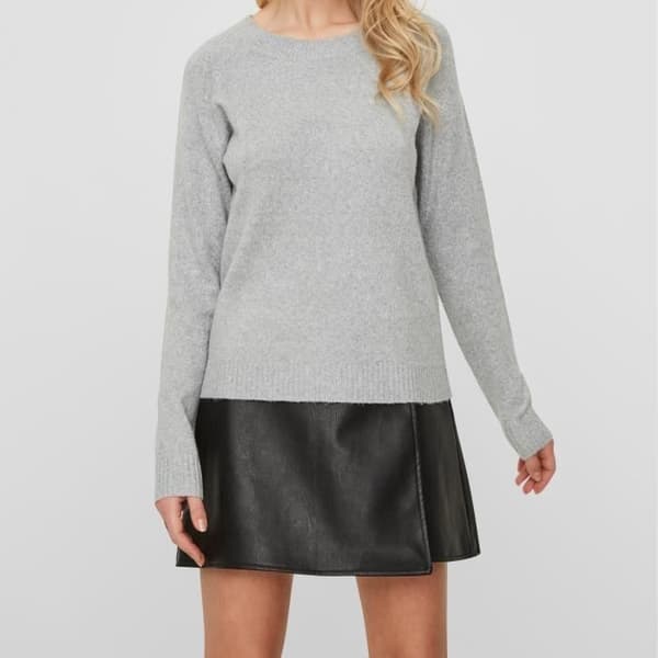 VERO MODA stickad tröja - Dam - Grå - Rundad fåll och ribbade detaljer Grå XXL