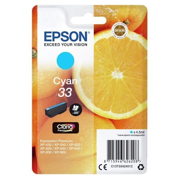 EPSON bläckpatron T3342 Cyan - Apelsiner (C13T33424012)