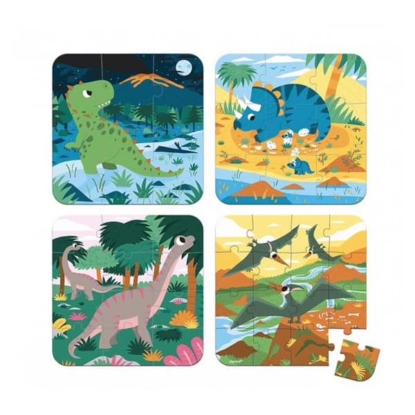 4 Evolutionary Dinosaurs Puzzle - Version gjord i Frankrike Flerfärgad