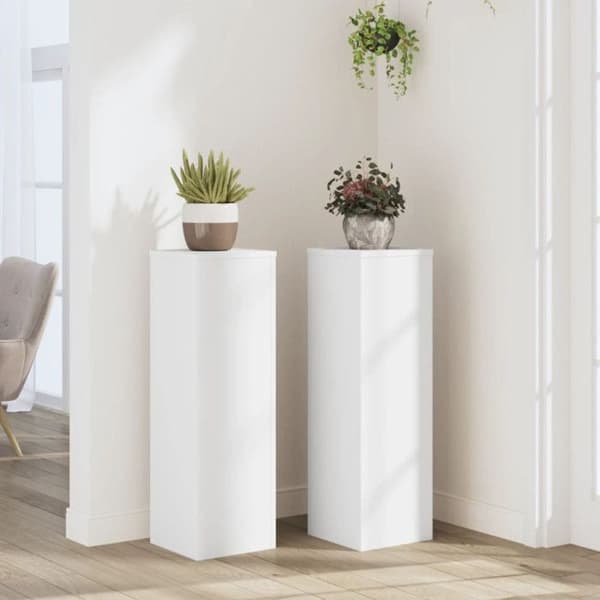 Stöd för växter - Set om 2 - Ingenjörsträ - 25x25x80 cm - Vit Vit
