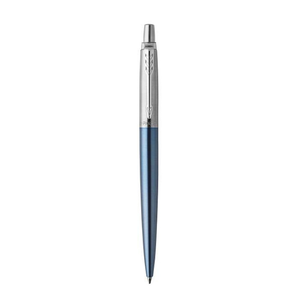 PARKER Jotter kulspetspenna, Waterloo blå, kromkant, Medium Point blå refill, Presentförpackning Waterloo blått fodral