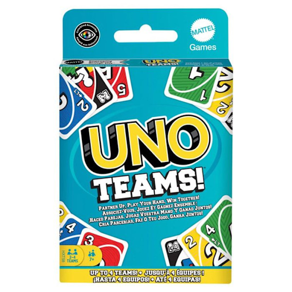 Klassiskt Mattel Uno Teams-spel Färgglada kort med färgglada illust