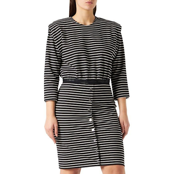 Pinko Dress - 1G177S8670 - Adelfia Abito Punto Roma Rigat Damklänning Marinblå/ecru 38