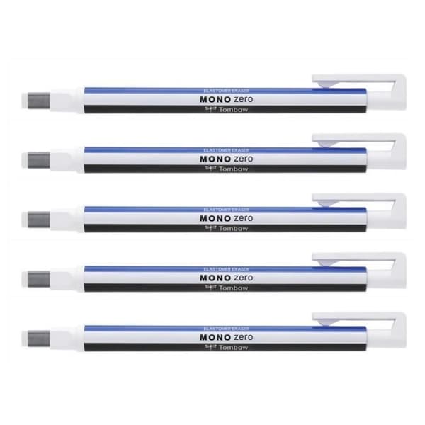 5-pack MONO zero klassiska suddpenna rektangulär spets 2,5 x 5mm vit/blå/svart