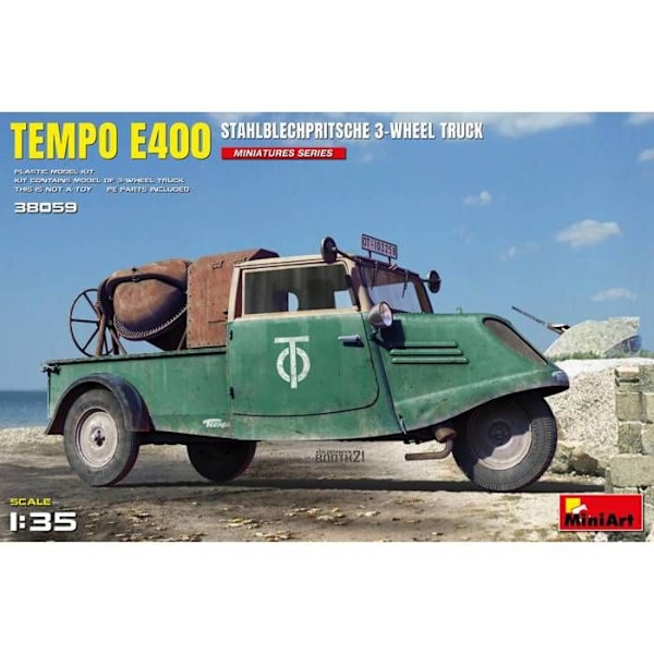 MiniArt - Modellbil Tempo E400 Stålplåtsflak 3-hjulig lastbil Miniart 38059 1/35-modell av stridsvagn Promo - Ref: 13369
