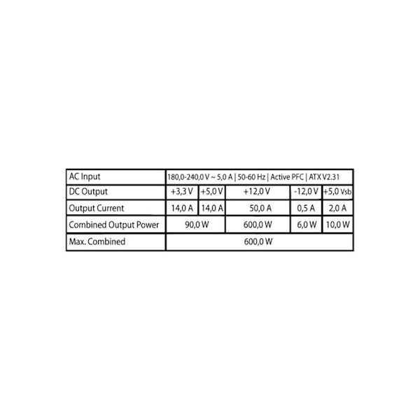 Datakälla PC - LC-Power - LC600SI V2.31 - 600W - 80 PLUS - Tyst fläkt