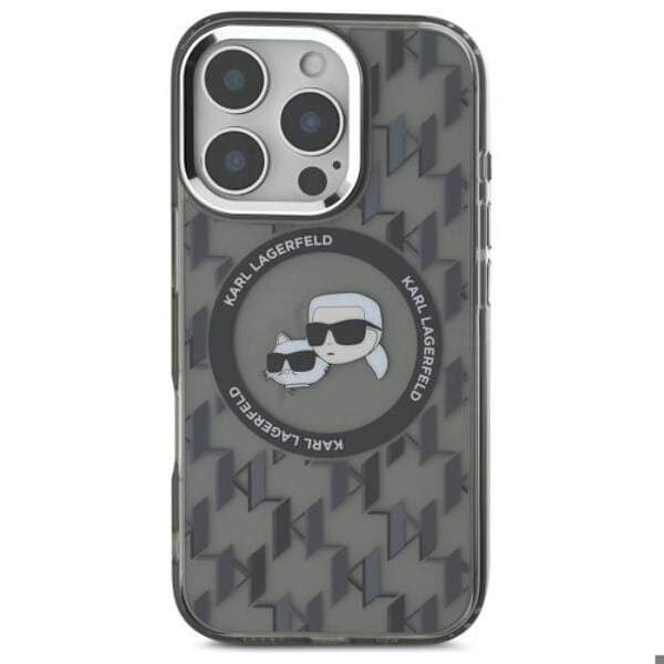Coque MagSafe Karl Lagerfeld IML Monogram Karl & Choupette för iPhone 16 Pro Max (svart)