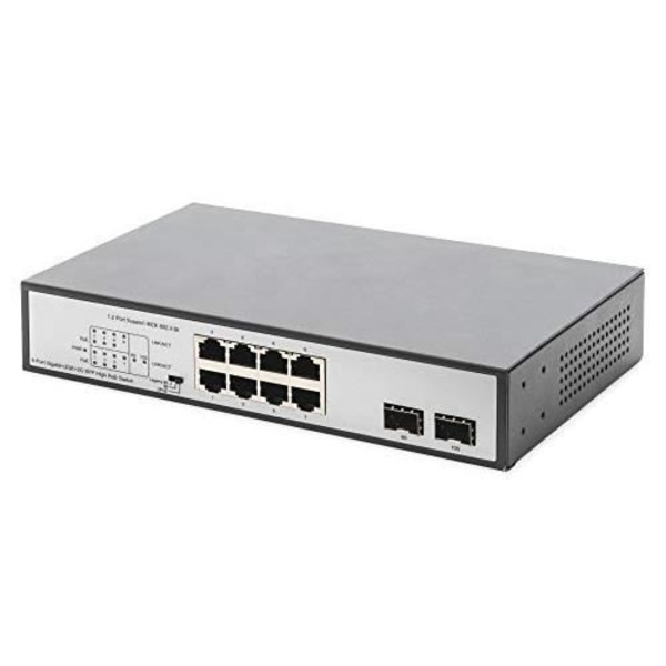 DIGITUS 8-PORTAR GIGABIT POE SWITCH, 19'', OHANTERAD, 2 MO LÄNKAR Svart, Silver