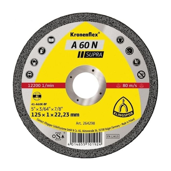 Skärskivor - Klingspor - Kli-264298-1 - 125 x 1 x 22 mm - Typ A 60 N - Låg gräskostnad