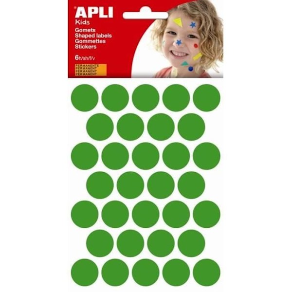 Klistermärkespapper - APLI - Ø 20 mm - 6 ark - Permanent lim - PEFC-papper
