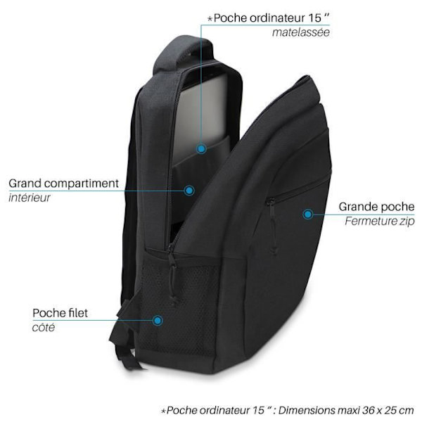 WAYTEX ryggsäck för 15-tums dator - Svart - Vattentät - 2 fack med blixtlås