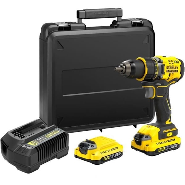 80 Nm borstlös litiumborrmaskin 18V - 2 batterier 2Ah - STANLEY FATMAX V20 - SFMCD720D2K-QW Gul